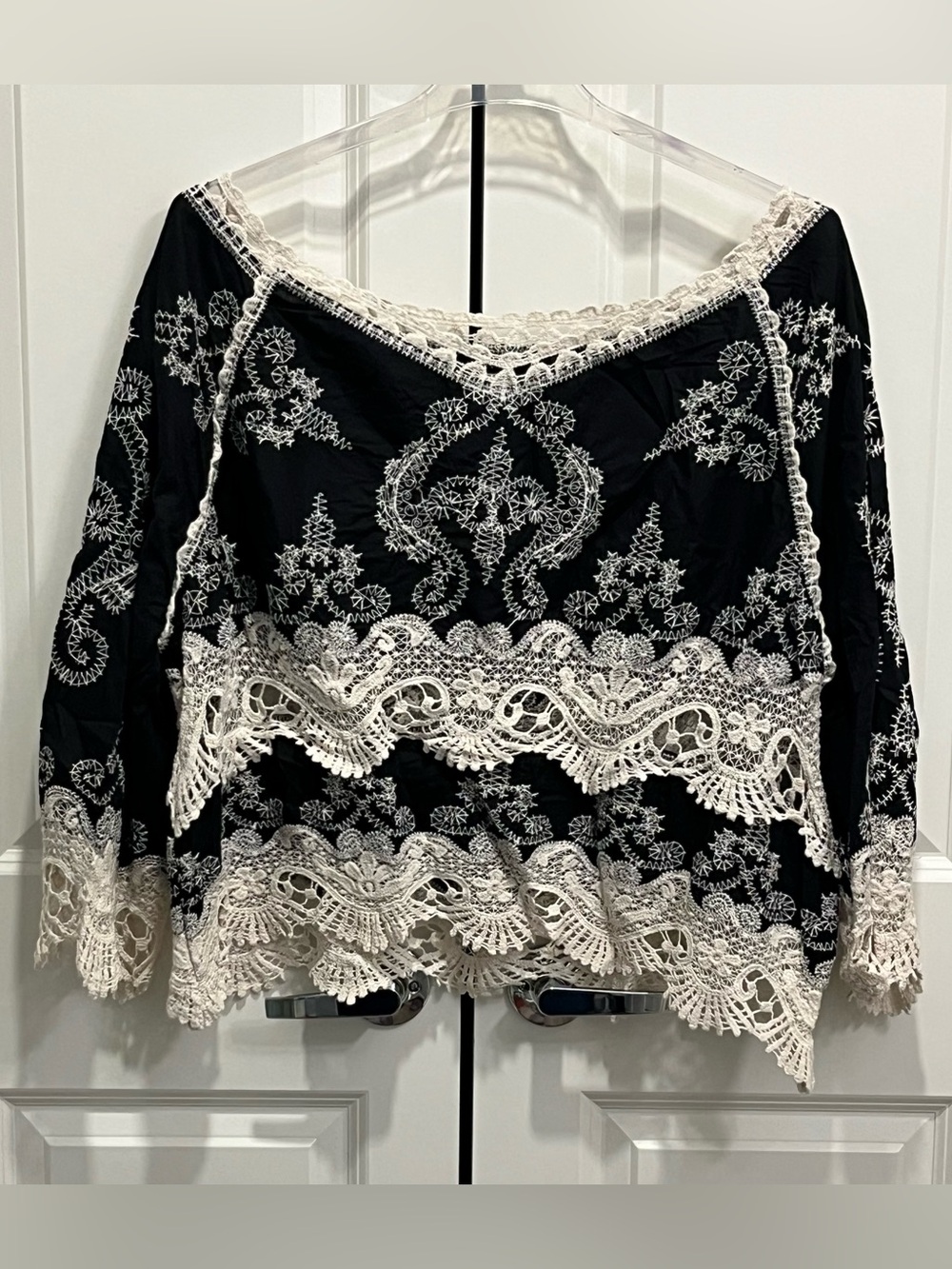 Crochet Lace Embroidered Boxy Cropped Top 100% Cotton Plus Size 24 Boho Hippie